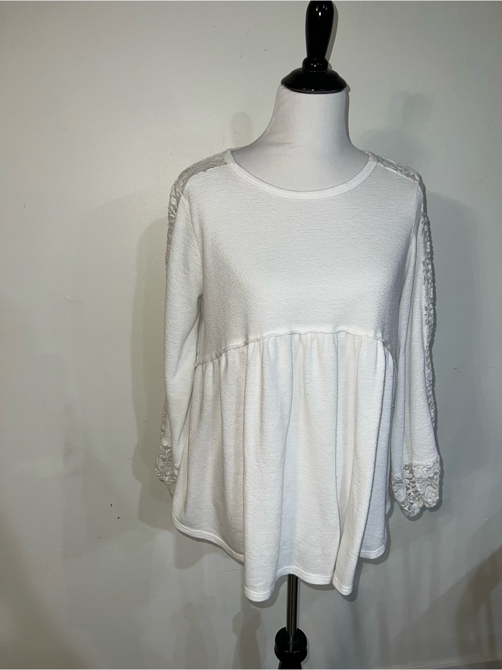 White Lace-Trim Babydoll Tunic Top